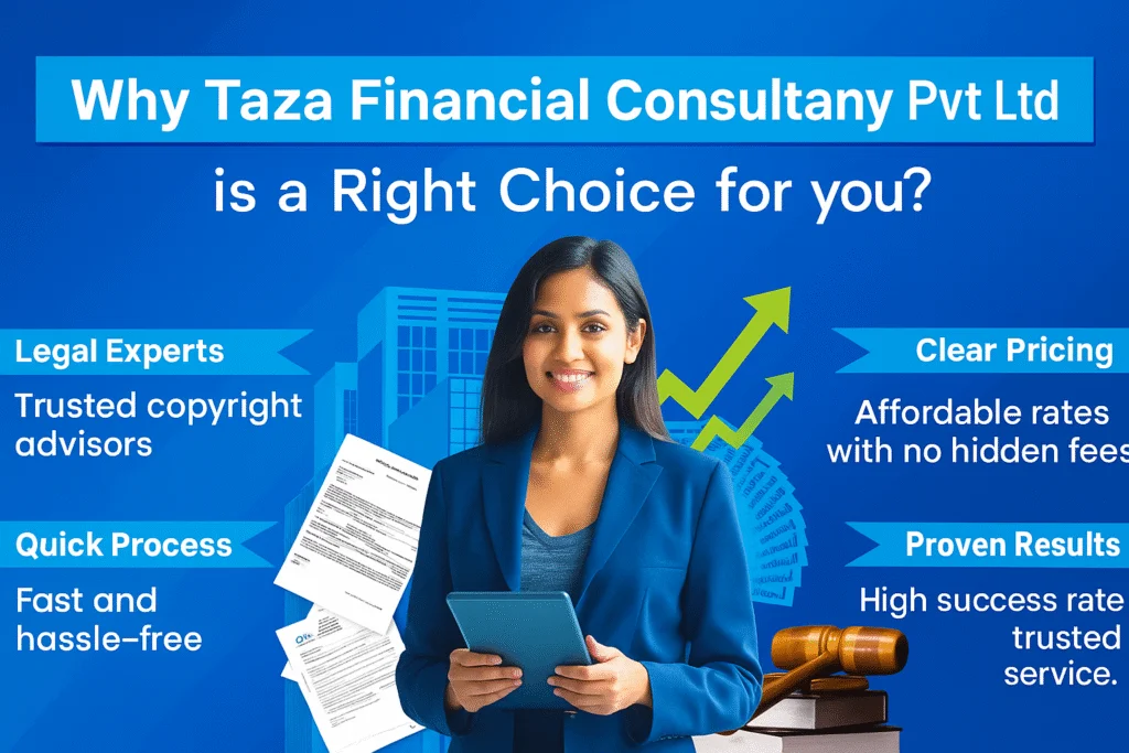 A professional consultant smiling and pointing to various benefits like Legal Experts, Quick Process, and Proven Results